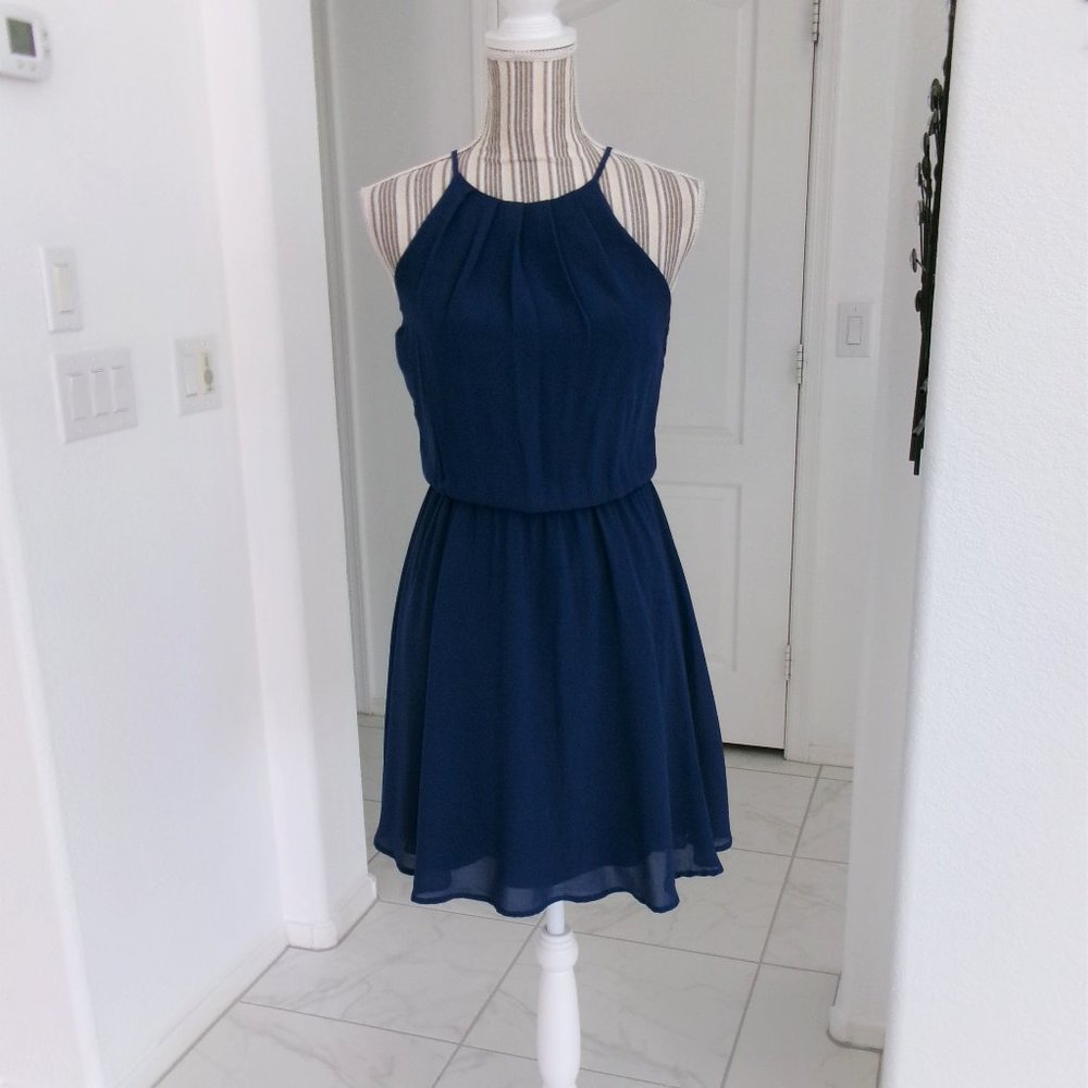 Lush Dark Blue Sleeveless Chiffon Flowy Dress Above Knee XS - Picture 2 of 14